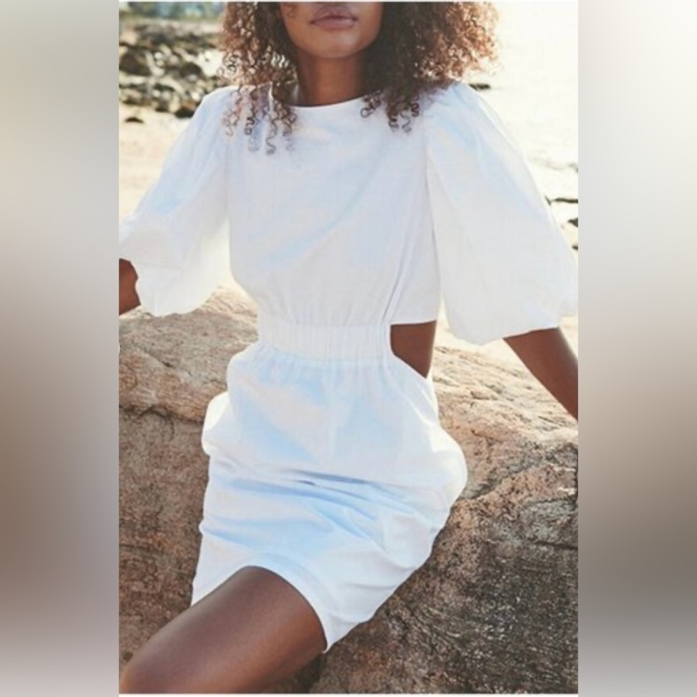 Cara Cara Linen Cutout Puff Sleeve Mini Dress white size 2